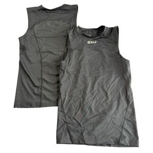 Two 2XU Mens Core Compression Sleeveless Shirts Black Size M Workout Posture Gym